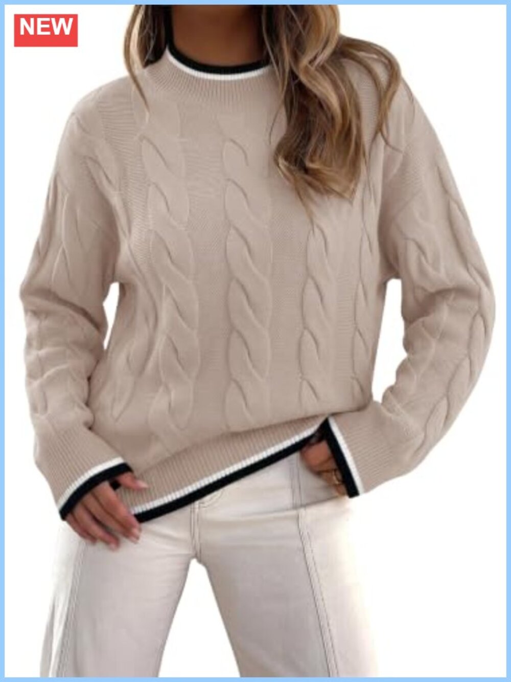 Chunky Mock Neck Turtleneck Pullover Sweater Loose Fit Twist Texture